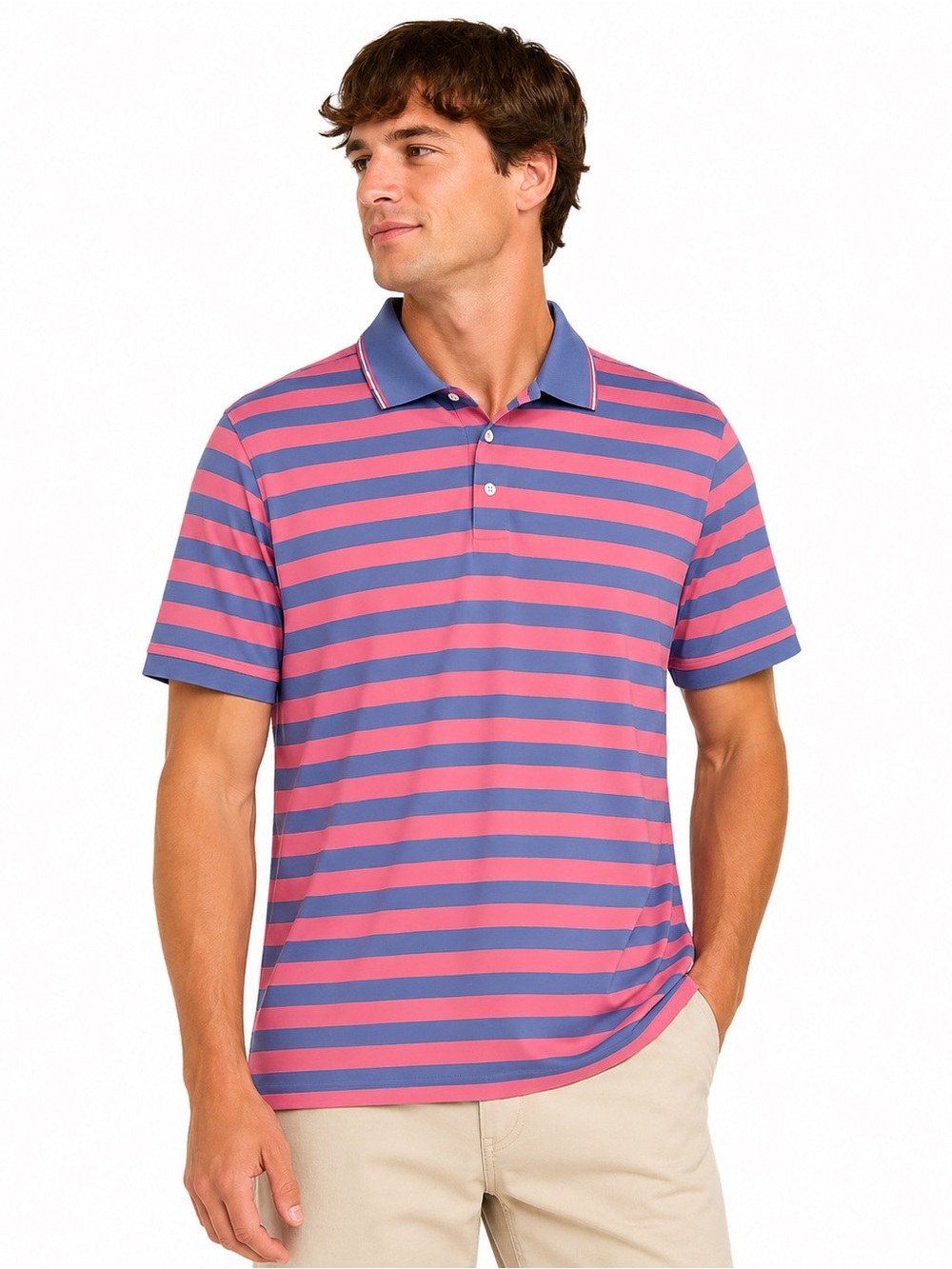 The Foundry Supply Co 2XT Blue Pink Stripe Polo Shirt